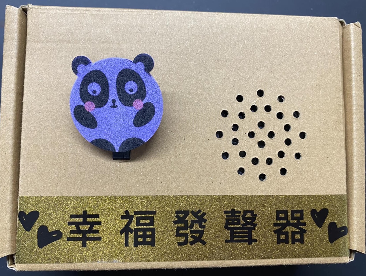 幸福發聲器——紫色熊貓造型的 AAC 輔助溝通裝置正面照